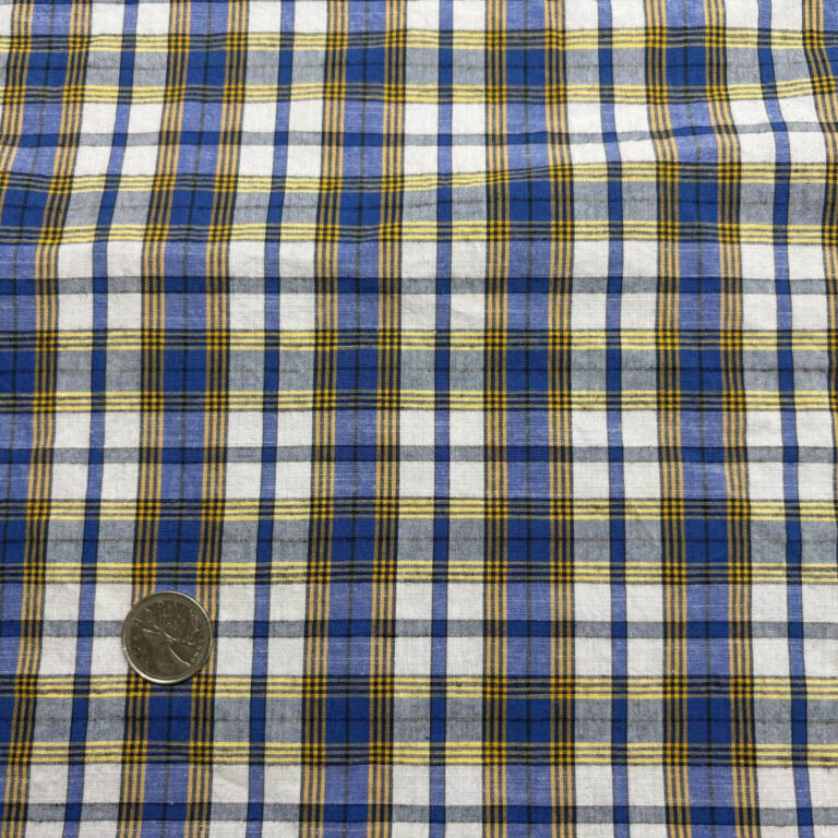 tissus carreaux blanc, jaune et bleu